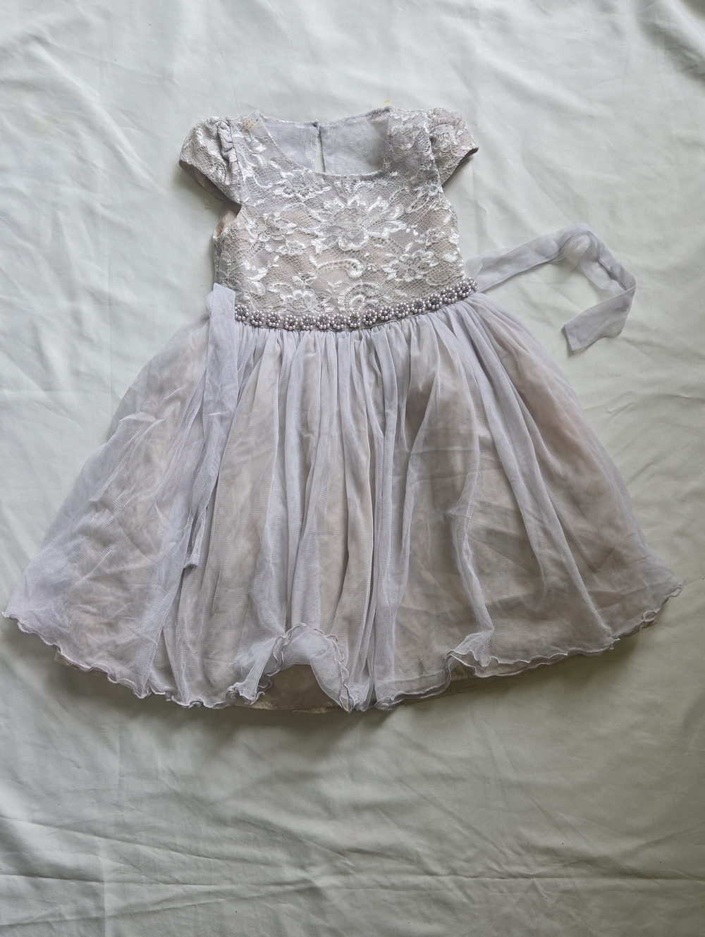 Bonnie Jean Silver Lace & Tulle Girls Formal Dress